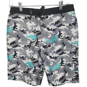 Hurley Boy's Camo Shark Board Shorts 19" Outseam 100% Polyester Size 29 …